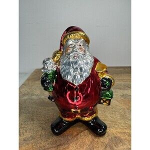 Vintage Mercury Glass Santa Claus Figurine 6" Holding Doll / Lantern Dept 56?